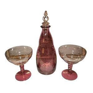 Pink Decanter and 2 Cocktail Glasses